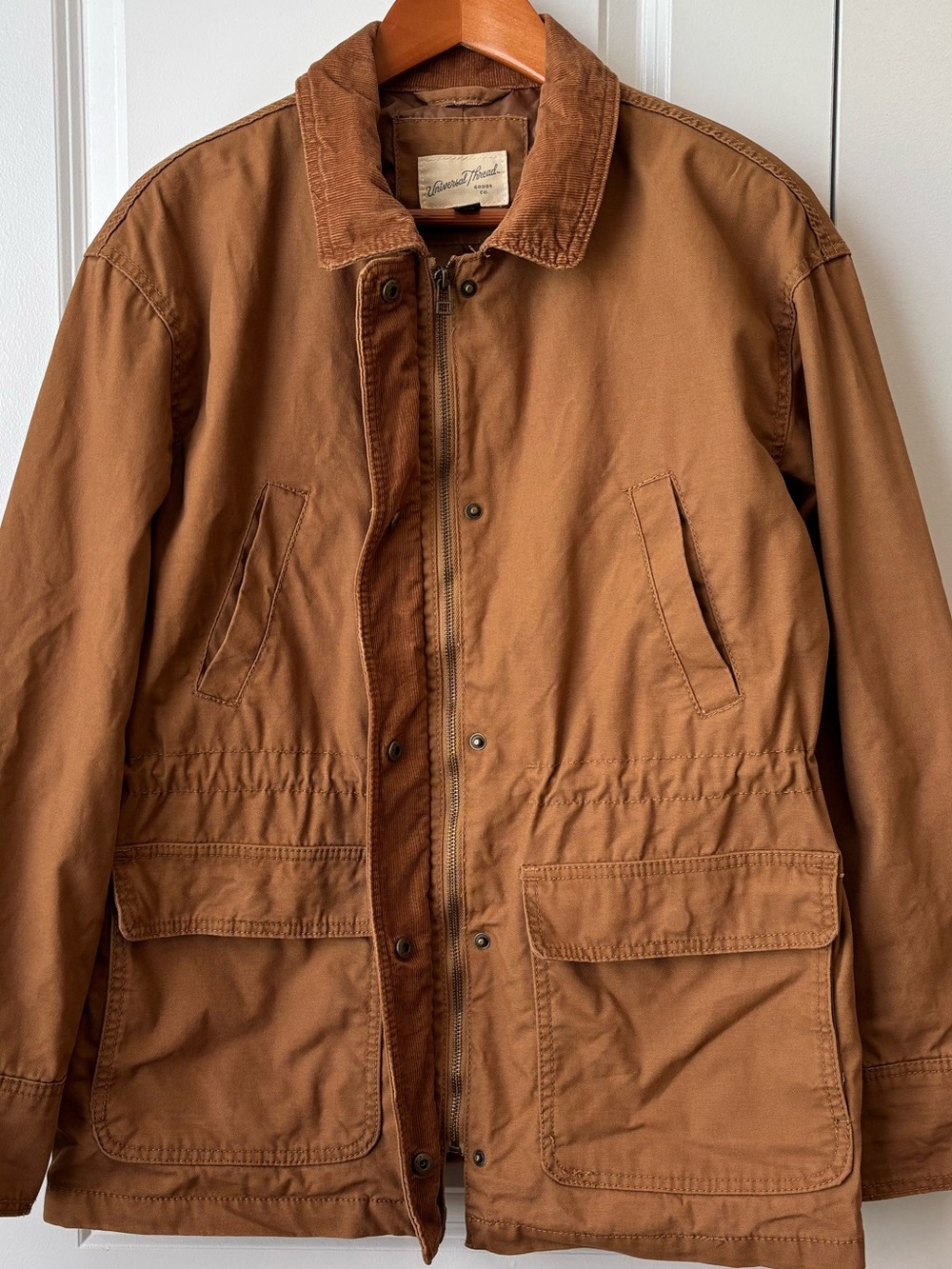 Universal Thread Canvas Barn Jacket Work Coat Corduroy Collar Zip & Snap Close - Picture 4 of 8